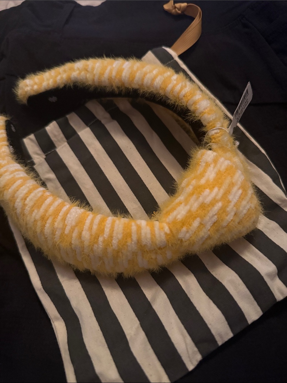 Fuzzy Yellow & White Striped Headband